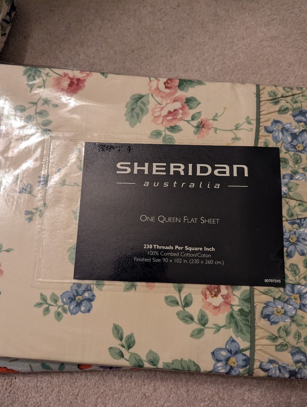 Vintage Sheridan Australia Green & Yellow Flat Floral Sheet (Ferndale)
